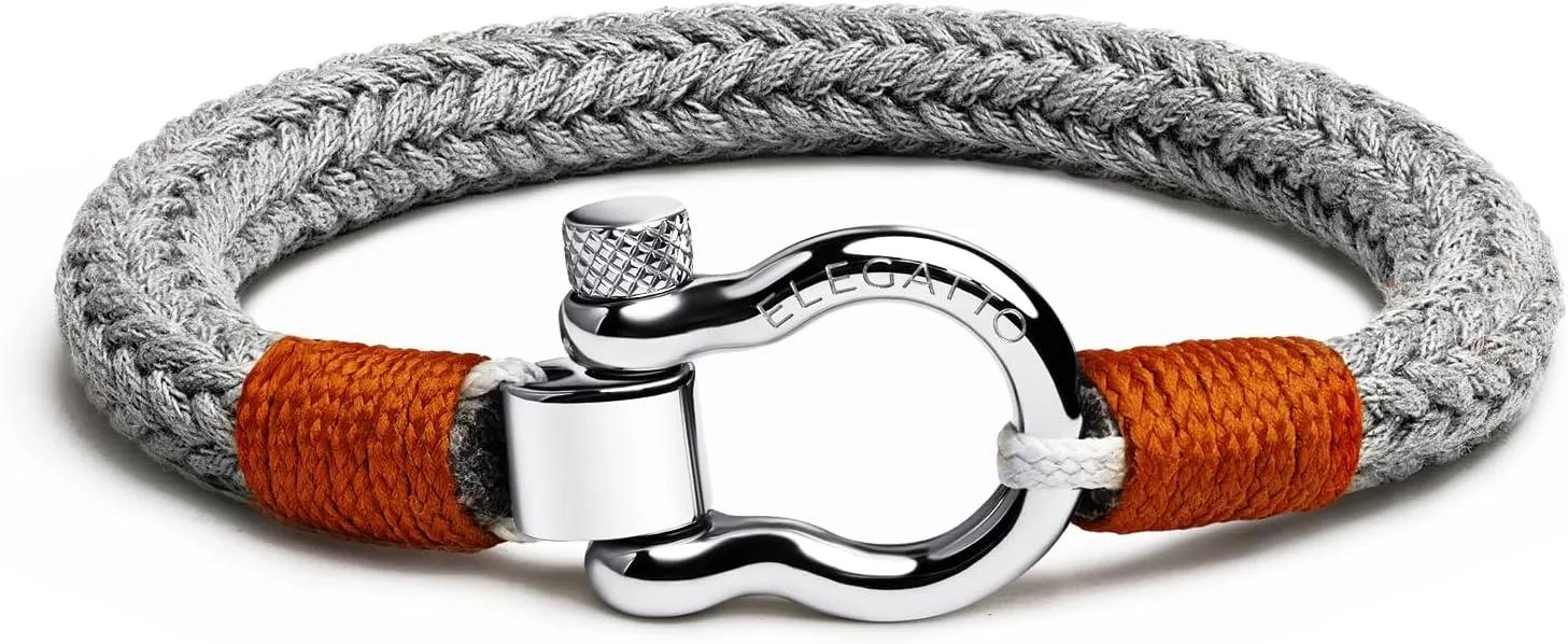 Elegatto Orion Premium Rope Bracelet for Men | Natural Cotton Finish and Sterling Silver Polished Stainless Steel Horseshoe Shackle Closure | Mens Designer Bracelets