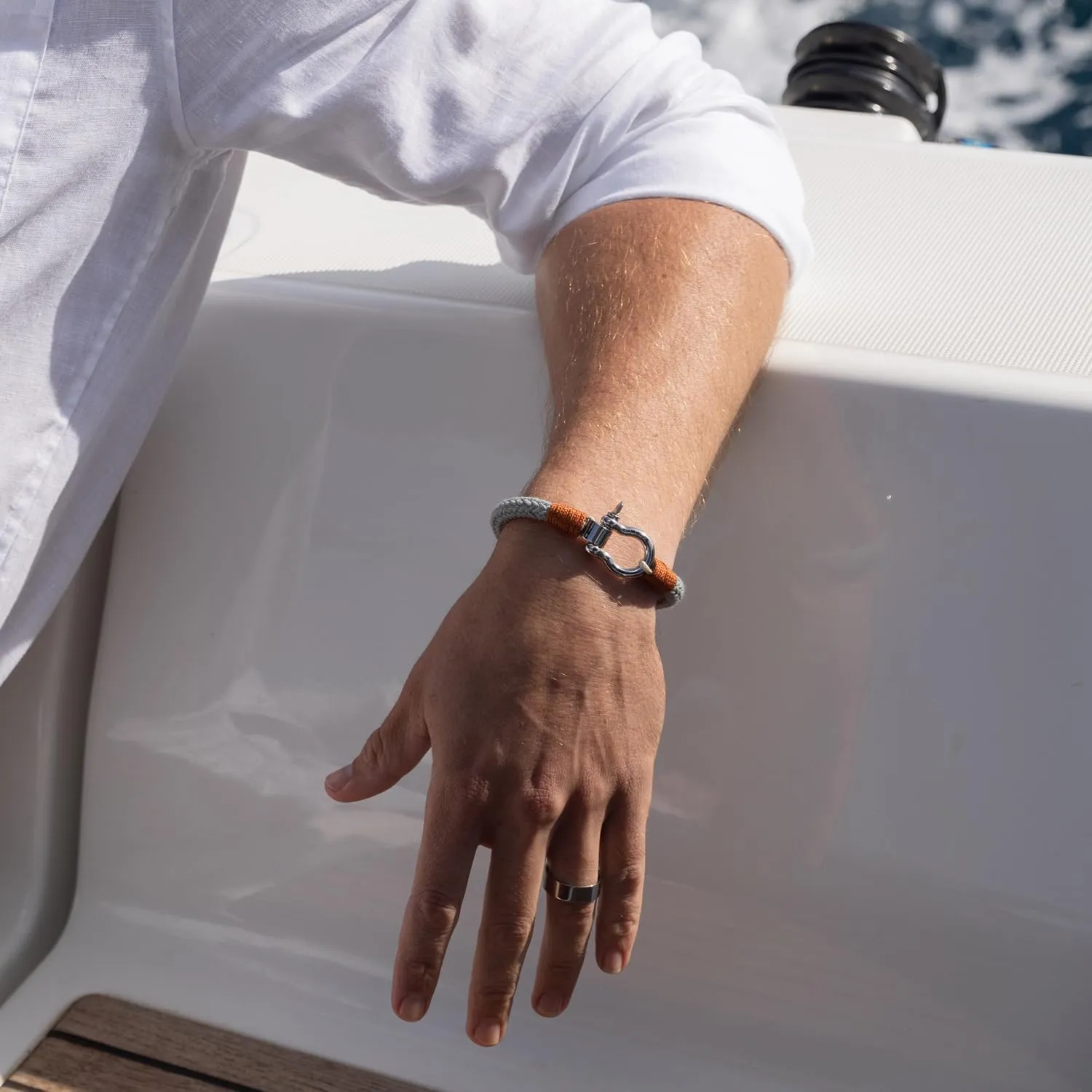 Elegatto Orion Premium Rope Bracelet for Men | Natural Cotton Finish and Sterling Silver Polished Stainless Steel Horseshoe Shackle Closure | Mens Designer Bracelets