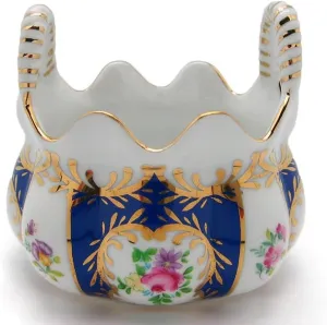 Essence of Europe Gifts Classic Victorian Themed Royal Blue Ceramic Vintage 2.5" Basket Jewelry Box | GermanGiftOutlet
