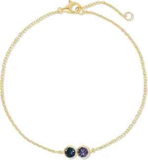 EVE'S ADDICTION Custom Two Stone Gold Tone Bezel Set Birthstone Bracelet - Personalized Bracelet for Mom - Birthstone Jewelry - Gifts for Mom