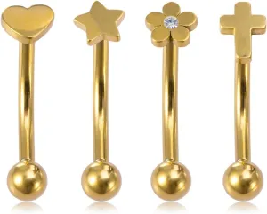Eyebrow Rings Pack 4 PCS 16G Earrings Silver Gold Rainbow Cross Flower Star Heart Shape Piercing Jewerly