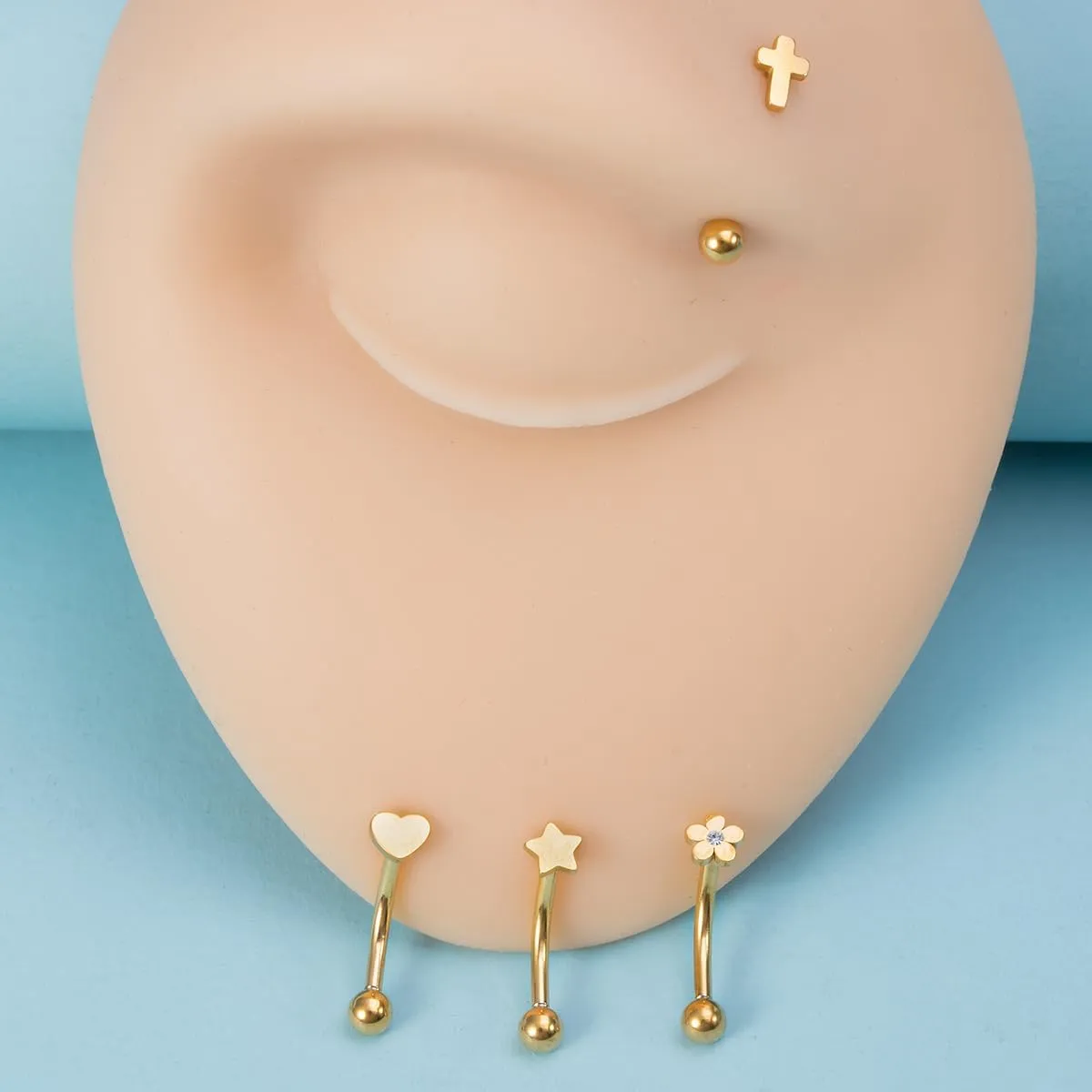 Eyebrow Rings Pack 4 PCS 16G Earrings Silver Gold Rainbow Cross Flower Star Heart Shape Piercing Jewerly