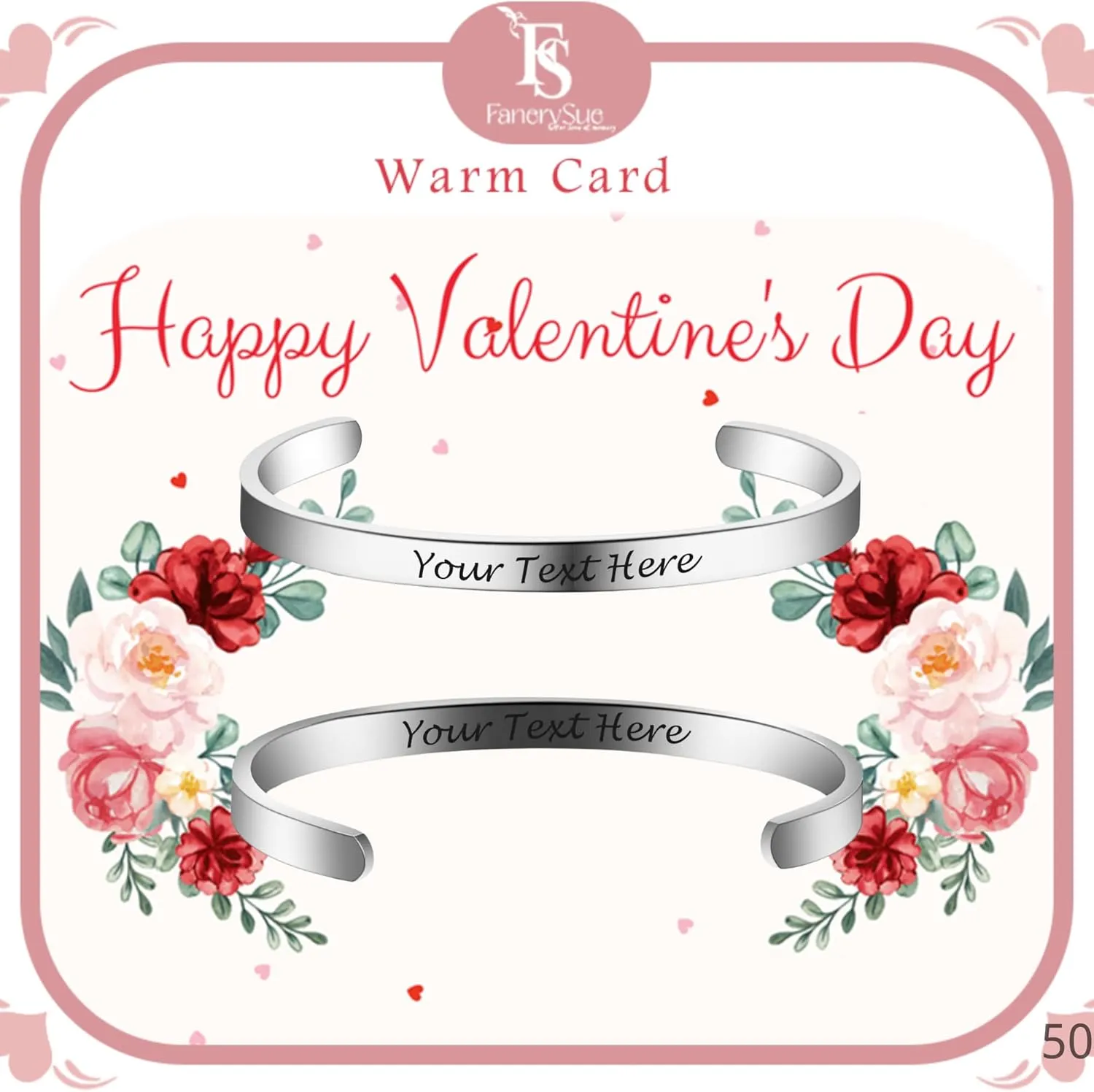 Fanery Sue Personalized Cuff Bracelets for Women, Custom Bangle Engraved Name Quote Inspirational Bracelet, Personalized Jewelry Memorial Gifts for Women Men