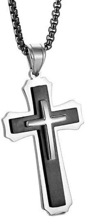 Fashion Polished Diverse Christian Men and Women Religious Cross Pendant Necklace Stainless Steel 24 Inch Chain