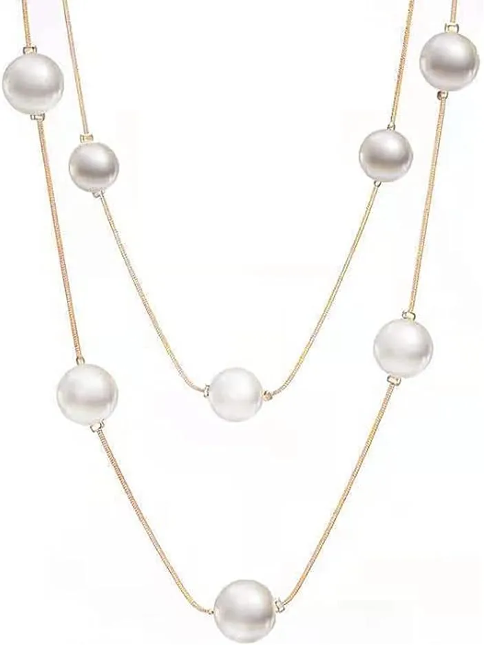 Fashion Simulated Pearl Layered Sweater Long Necklaces Bohemia Chic Statement Necklace for Women Jewelry Gift Gold Silver Tone