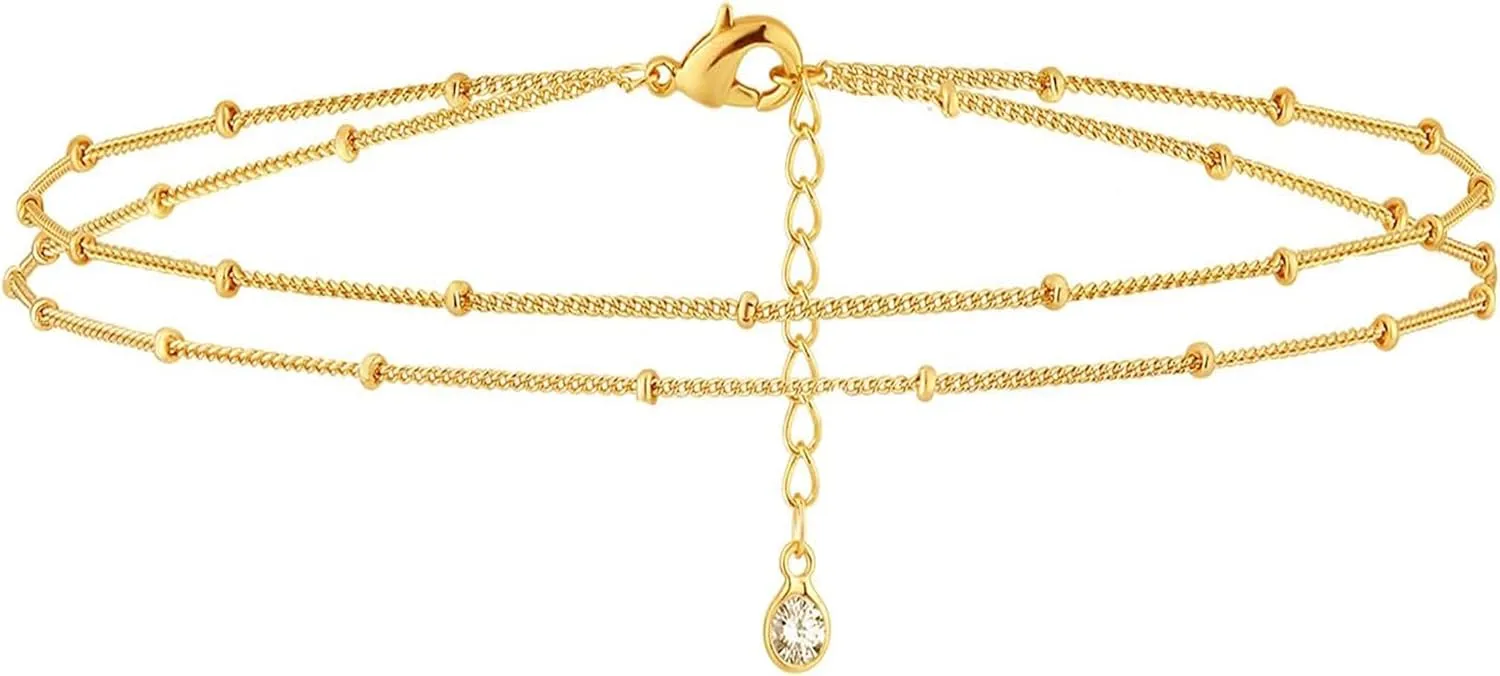 Fettero Chain Choker Necklace for Women Delicate Fashion Satellite Choker Layered Necklace Gold Plated Dainty Necklace Simple Choker Jewelry