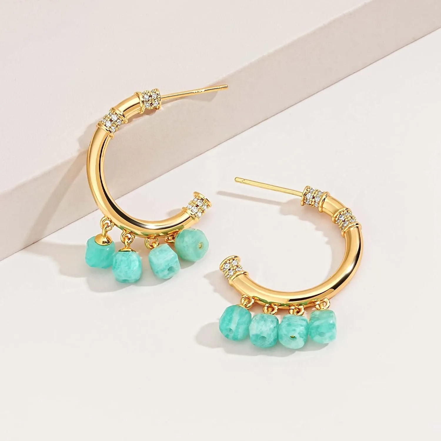 FETTERO Women Gold Hoop Earrings 14K Gold Plated 925 Sterling Silver Post Chunky Huggie Hoops Colored Tassel Boho Statement Earrings for Women Dainty Jewelry