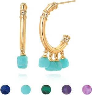 FETTERO Women Gold Hoop Earrings 14K Gold Plated 925 Sterling Silver Post Chunky Huggie Hoops Colored Tassel Boho Statement Earrings for Women Dainty Jewelry
