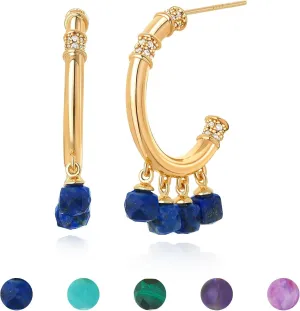 FETTERO Women Gold Hoop Earrings 14K Gold Plated 925 Sterling Silver Post Chunky Huggie Hoops Colored Tassel Boho Statement Earrings for Women Dainty Jewelry