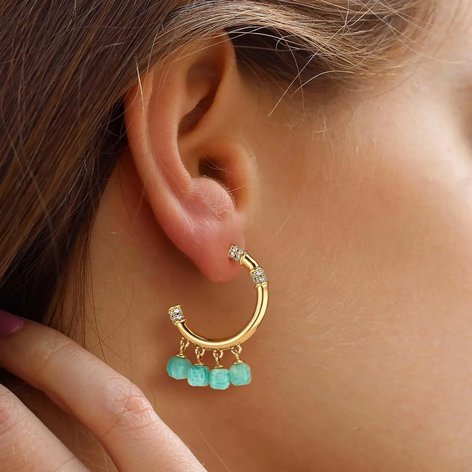 FETTERO Women Gold Hoop Earrings 14K Gold Plated 925 Sterling Silver Post Chunky Huggie Hoops Colored Tassel Boho Statement Earrings for Women Dainty Jewelry