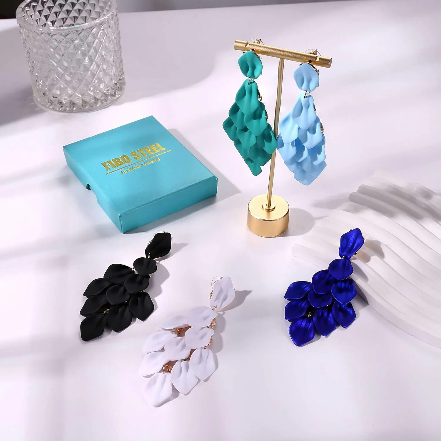 FIBO STEEL Acrylic Petal Earrings for Women Red Statement Earrings Dangle Rhombic Boho Flower Lime Green Orange Rose Big Bold Colorful Costume Jewelry Long Drop Dangle Earrings