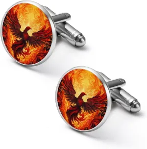 Fire Phoenix Funny Men's Cufflinks Classic Tuxedo Shirt Cuff Dress Cuff Links Printed Jewelry Accessories