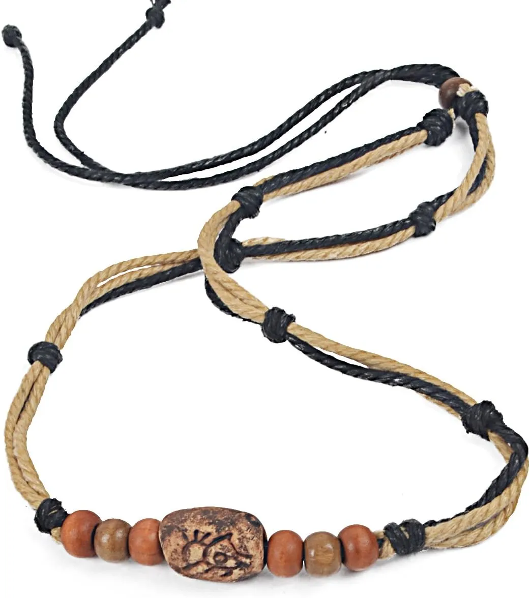 FORBUSITE Men Pendant Bead Surfer Choker Hemp Necklace Stylish Tribal N122 Handmade