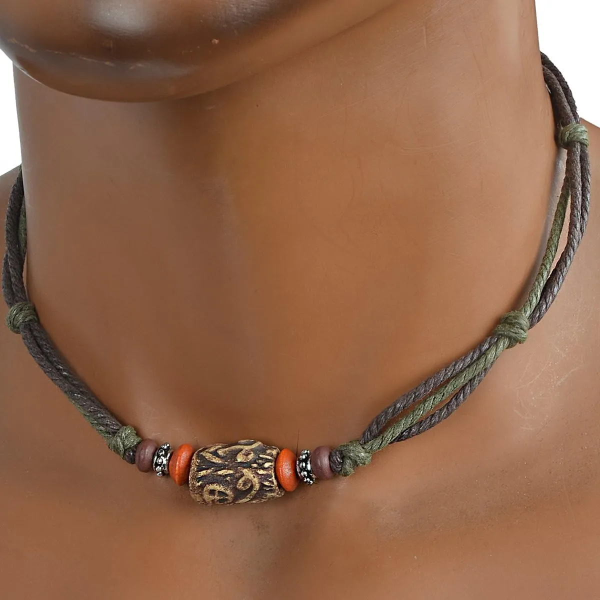 FORBUSITE Men Pendant Bead Surfer Choker Hemp Necklace Stylish Tribal N122 Handmade