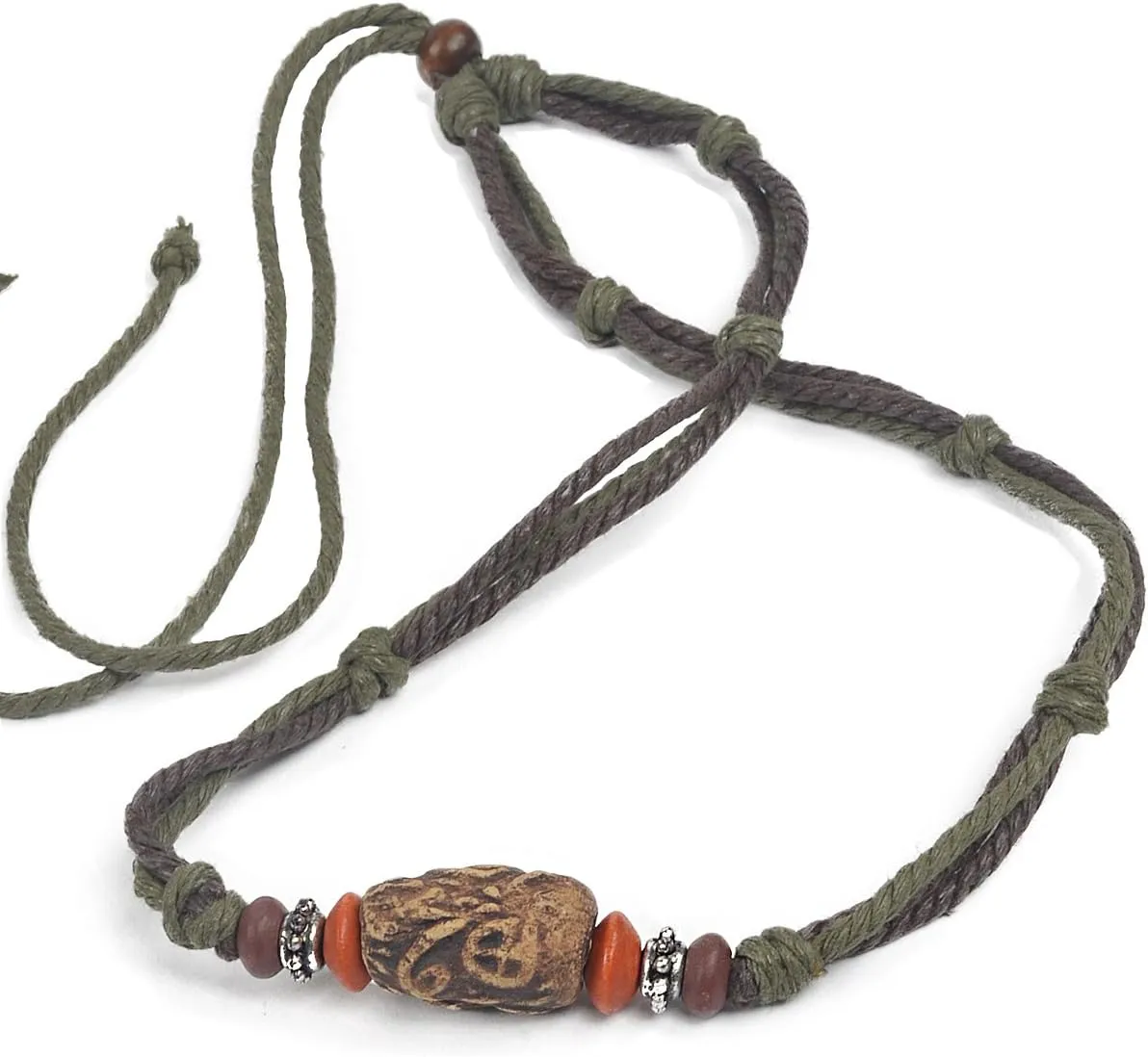 FORBUSITE Men Pendant Bead Surfer Choker Hemp Necklace Stylish Tribal N122 Handmade