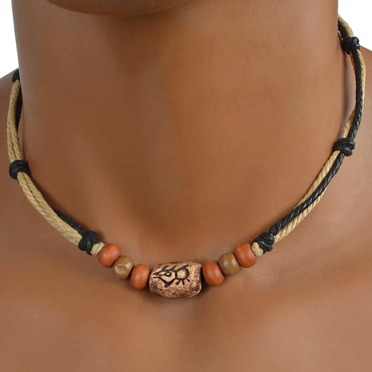FORBUSITE Men Pendant Bead Surfer Choker Hemp Necklace Stylish Tribal N122 Handmade