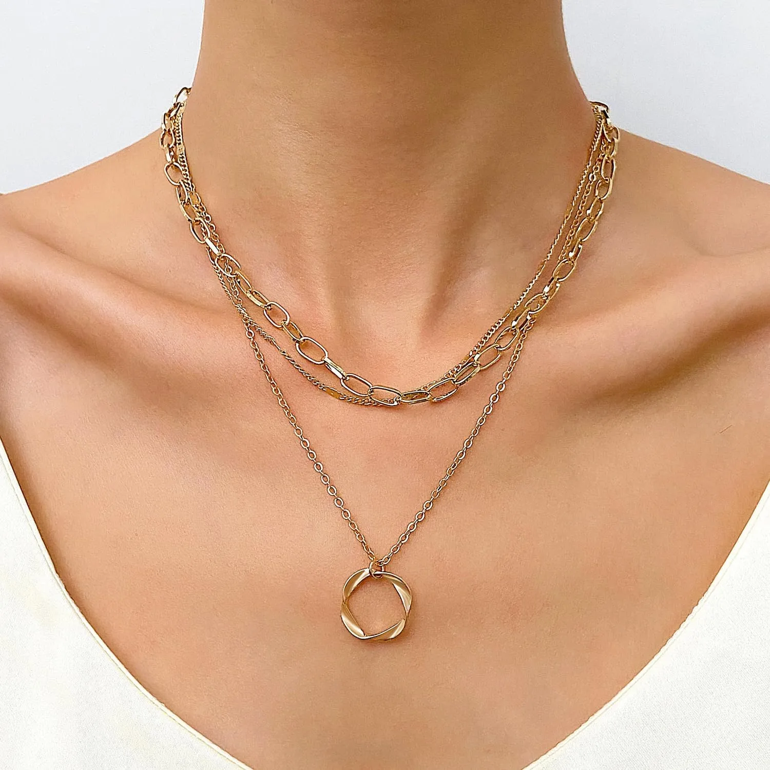 FOTN Gold Layered Necklaces for Women, 14K Dainty Gold Chain Necklace Women Trendy Cuban Link Chain Toggle Clasp Necklace Fashion Chunky Jewelry for Women