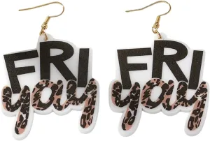 FRI YAY Leopard Print Dangle Earrings, Black and Pink, Statement Fashion Jewelry