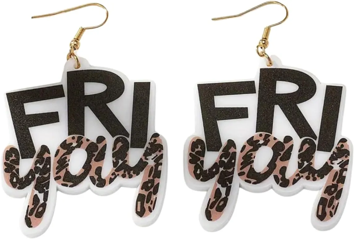FRI YAY Leopard Print Dangle Earrings, Black and Pink, Statement Fashion Jewelry