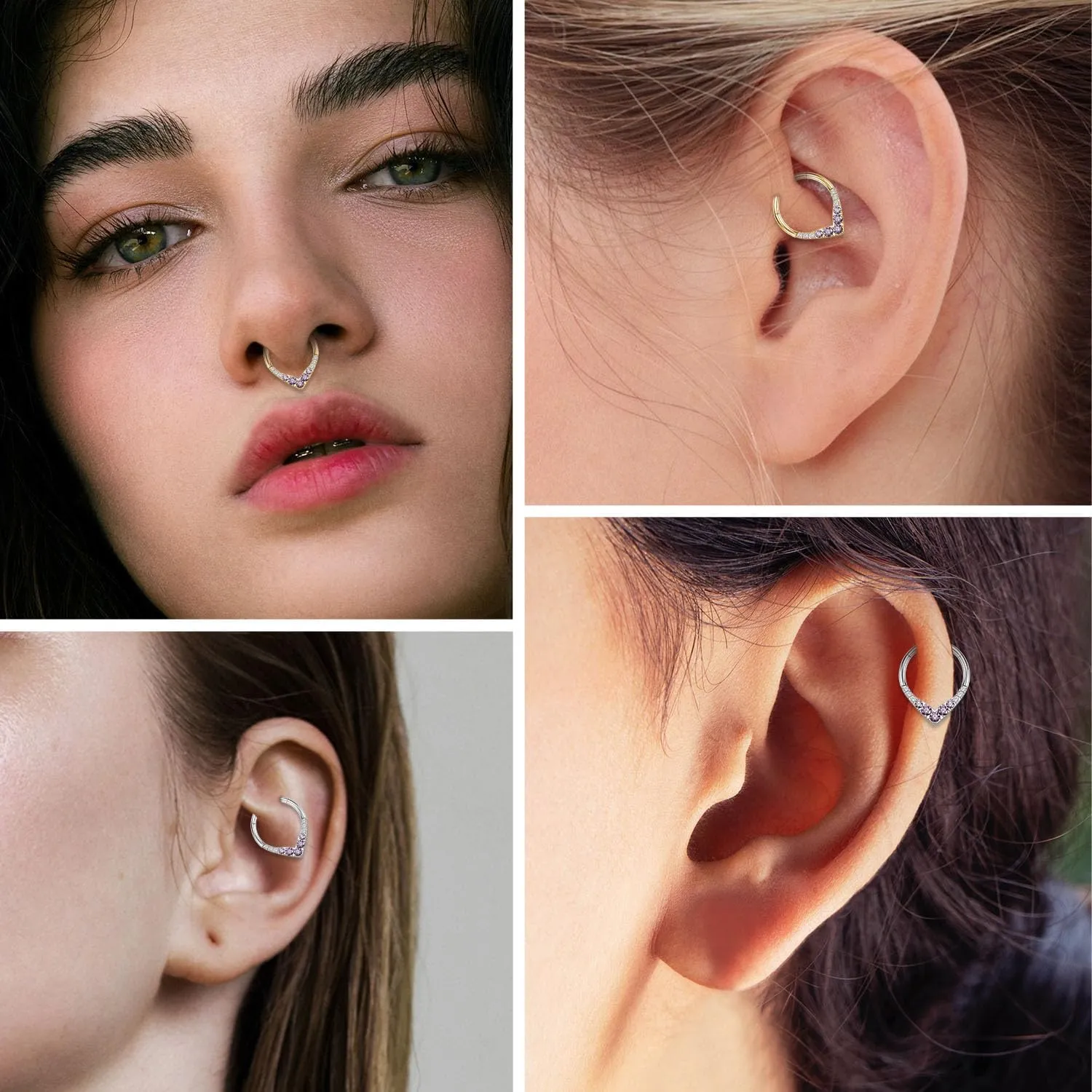FUNLMO 316L Surgical Steel Septum Ring Daith Tragus Helix Rook Cartilage Piercing Jewelry Teardrop Nose Ring Hoop Cube Zircon Paved