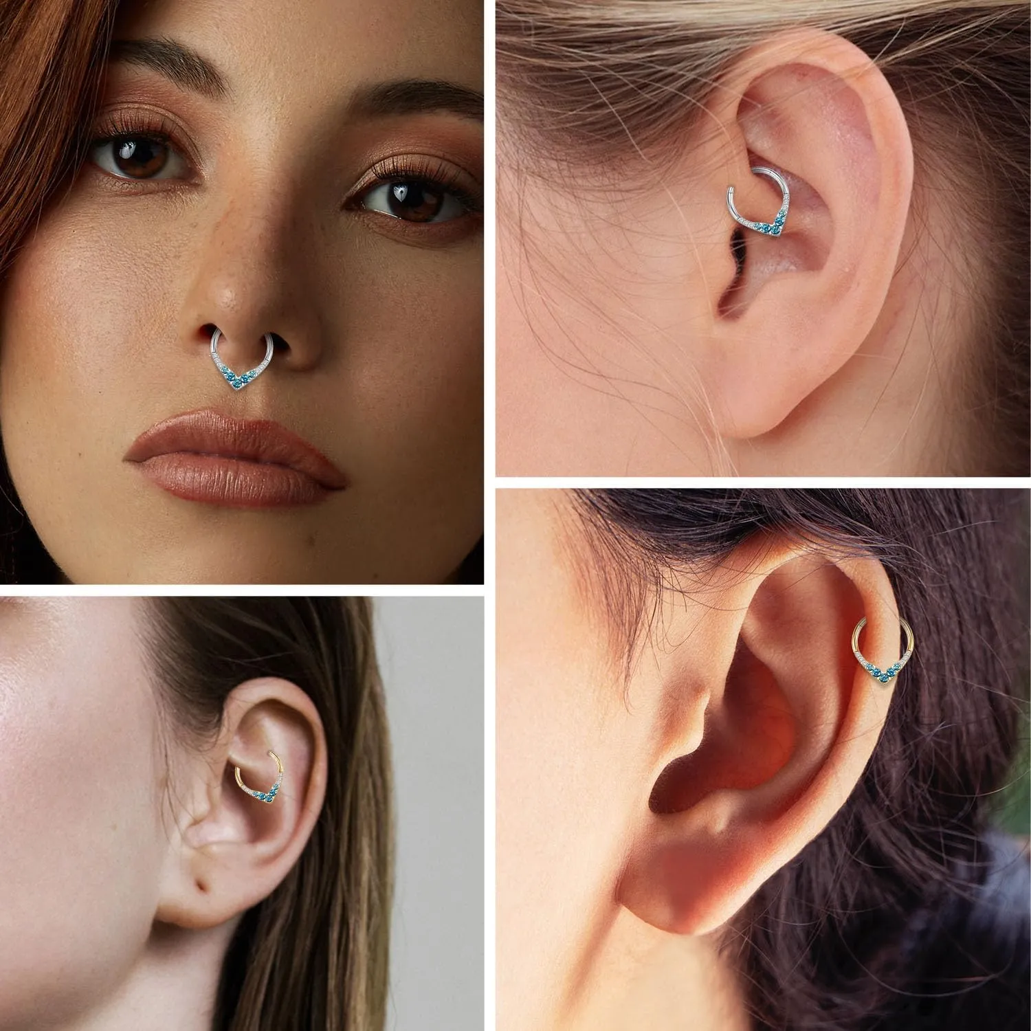 FUNLMO 316L Surgical Steel Septum Ring Daith Tragus Helix Rook Cartilage Piercing Jewelry Teardrop Nose Ring Hoop Cube Zircon Paved