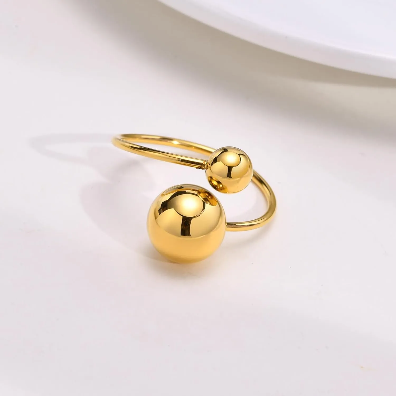 FUTIMELY Chunky Ball Statement Rings,14K Gold Irregular Triple Round Ball Open Ring Fashion Thick Double Ball Knuckle Rings Party Trendy Minimalist Jewelry