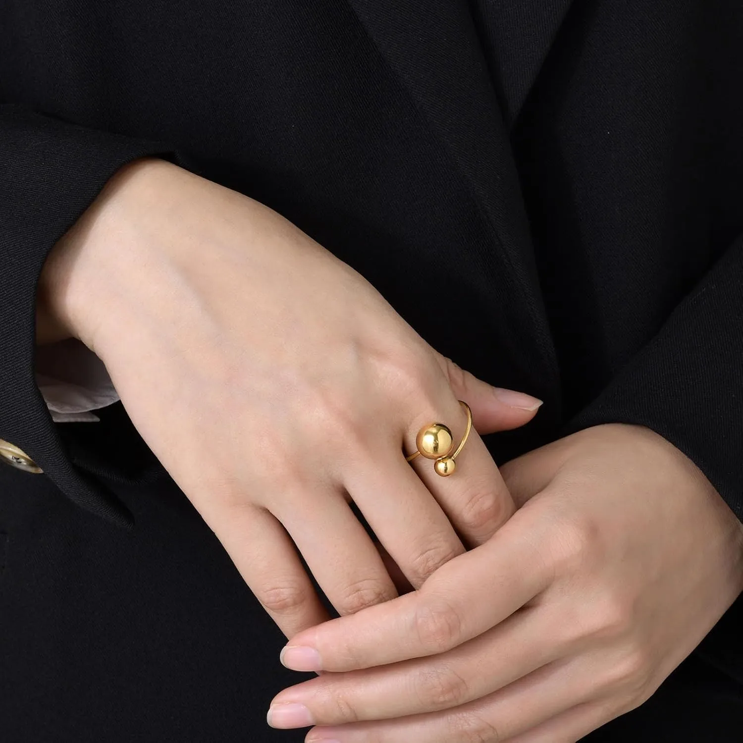 FUTIMELY Chunky Ball Statement Rings,14K Gold Irregular Triple Round Ball Open Ring Fashion Thick Double Ball Knuckle Rings Party Trendy Minimalist Jewelry