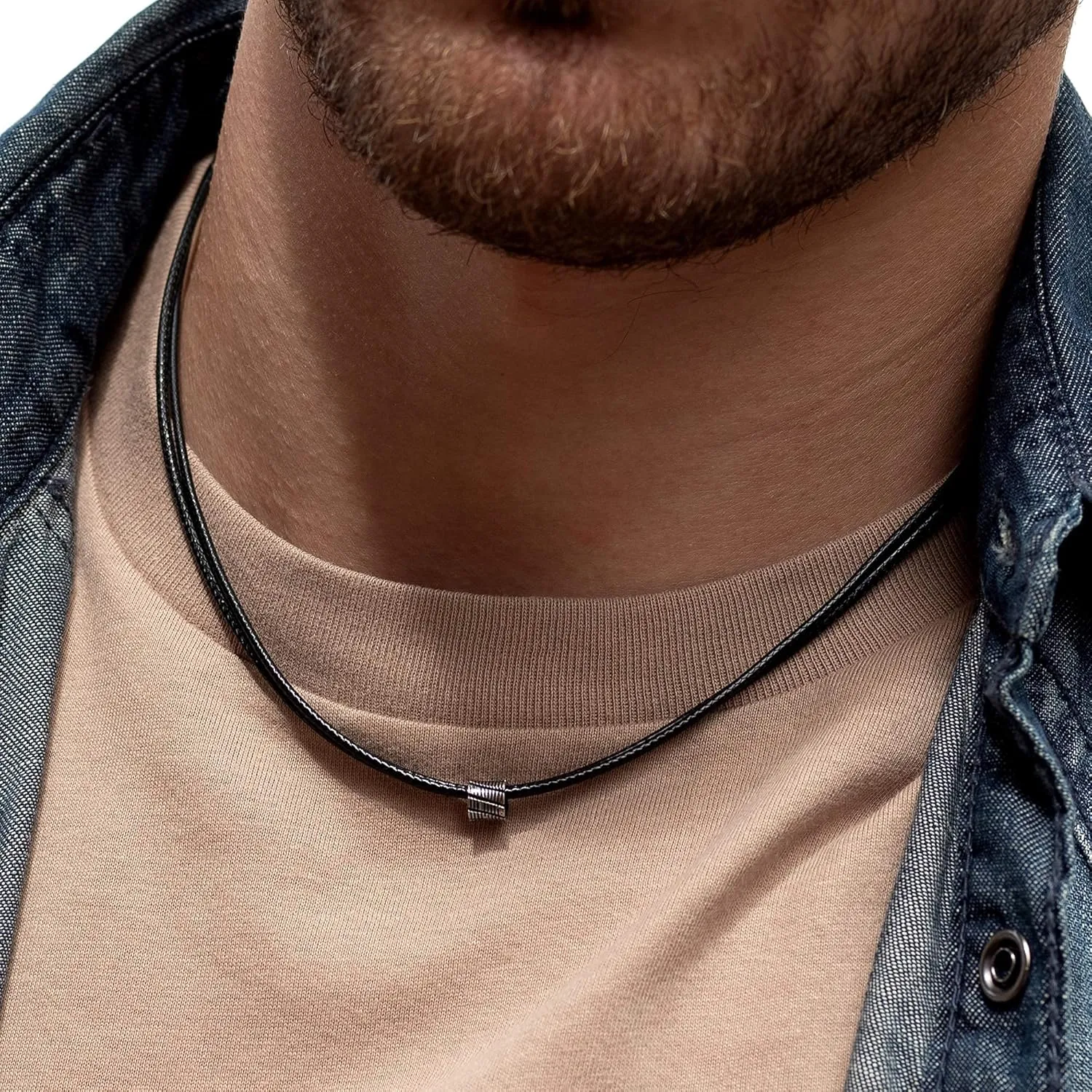Galis Choker Necklace for Men - Black Leather Cord with Small Stainless Steel Bead Pendant, Stylish Mens Jewelry, Choker Surfer Necklaces, Gifts for Him, 17"