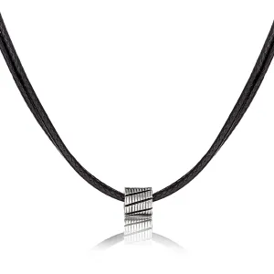 Galis Choker Necklace for Men - Black Leather Cord with Small Stainless Steel Bead Pendant, Stylish Mens Jewelry, Choker Surfer Necklaces, Gifts for Him, 17"