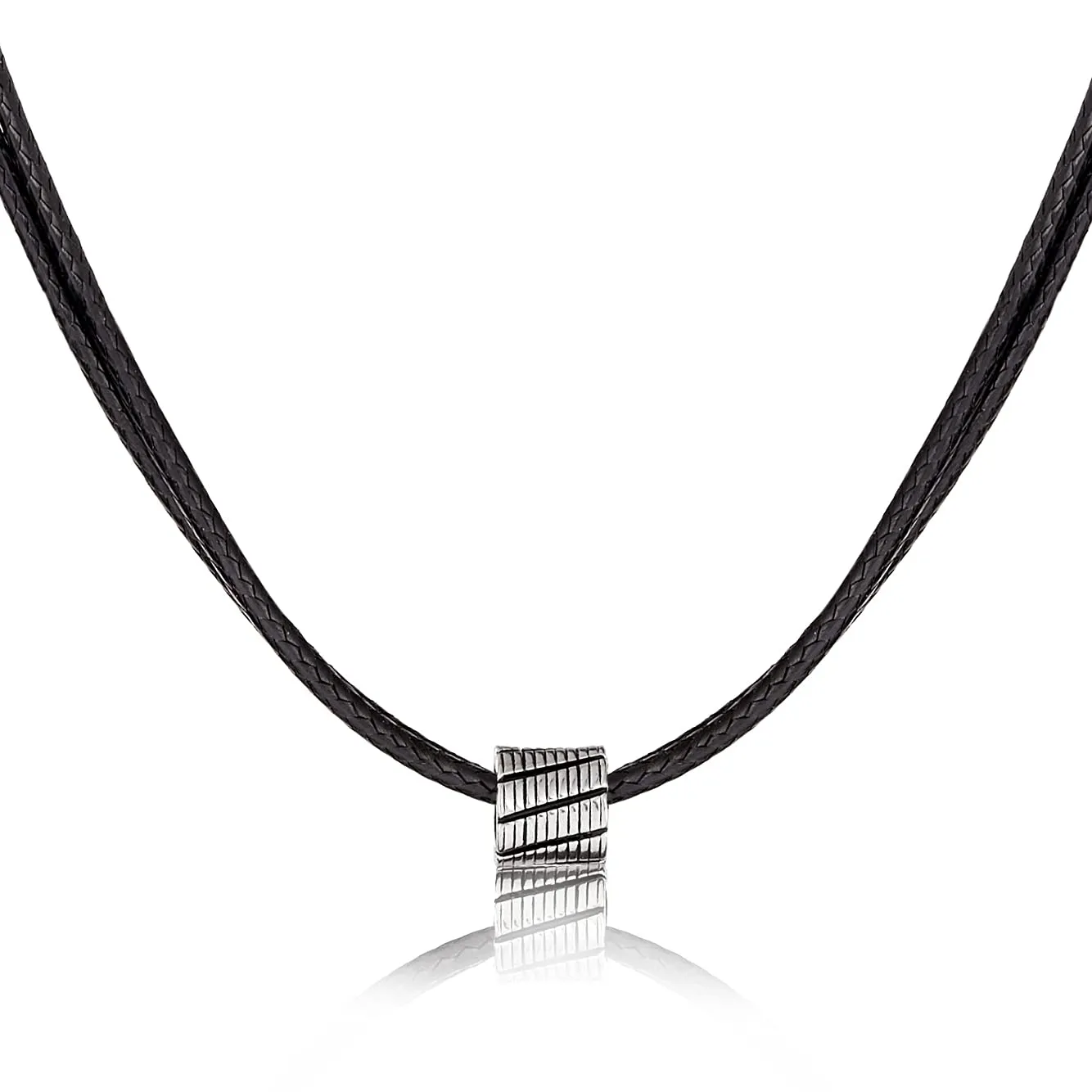 Galis Choker Necklace for Men - Black Leather Cord with Small Stainless Steel Bead Pendant, Stylish Mens Jewelry, Choker Surfer Necklaces, Gifts for Him, 17"