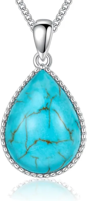 Genuine Turquoise Necklaces Jewelry for Women 925 Sterling Silver Teardrop Natural Gemstones Pendant with December Birthstones for Her
