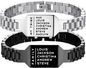Getname Necklace Custom Engraved Multi Lines Bracelet for Men Dad Personalized Name Bracelet Husband Gift Stainless Steel Mens Bracelets Fathers Day Gift Custom Men Bracelet for Him