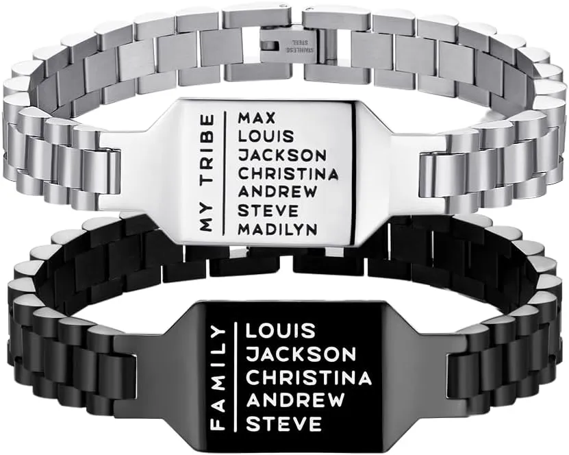 Getname Necklace Custom Engraved Multi Lines Bracelet for Men Dad Personalized Name Bracelet Husband Gift Stainless Steel Mens Bracelets Fathers Day Gift Custom Men Bracelet for Him