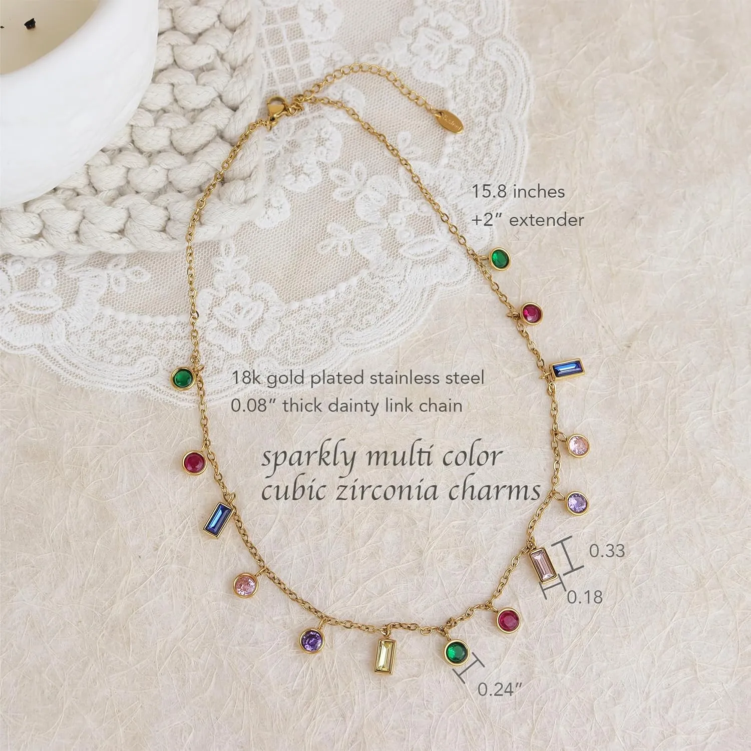 Gold Charm Pendent Choker Necklace for Woman, Boho Dainty Gemstone CZ Rhinestone Dangle Chain Necklaces Prom Fashion Jewelry Wedding Gift