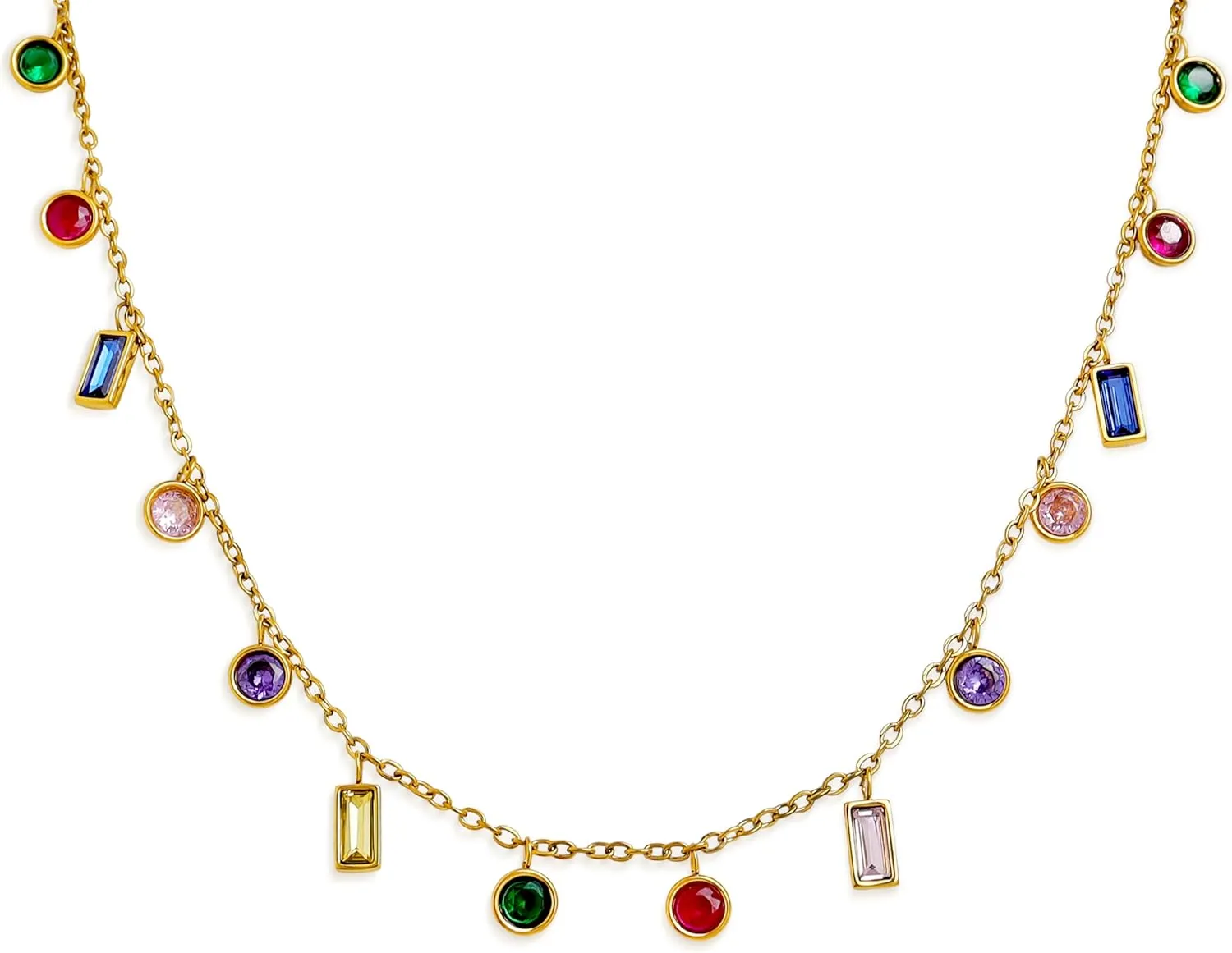 Gold Charm Pendent Choker Necklace for Woman, Boho Dainty Gemstone CZ Rhinestone Dangle Chain Necklaces Prom Fashion Jewelry Wedding Gift