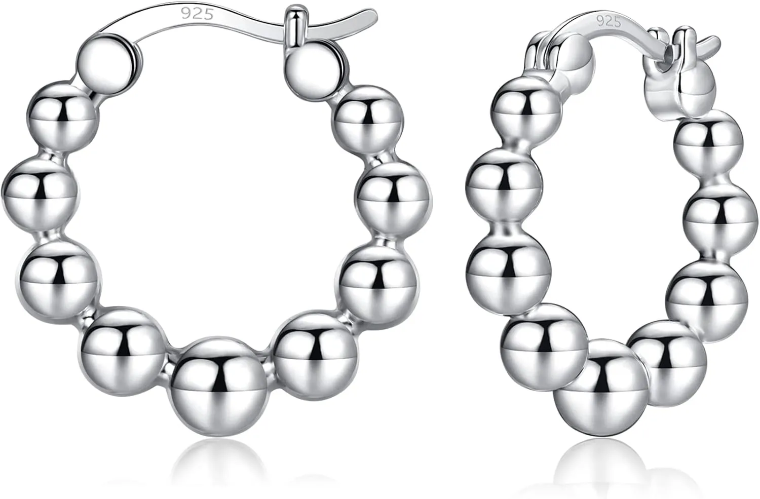 Gold Chunky Hoop Earrings for Women | Thick 925 Sterling Silver Post Beaded Ball Huggies Earrings Lightweight Hypoallergenic Hoops Jewelry Gifts, 10/12/15mm