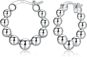 Gold Chunky Hoop Earrings for Women | Thick 925 Sterling Silver Post Beaded Ball Huggies Earrings Lightweight Hypoallergenic Hoops Jewelry Gifts, 10/12/15mm
