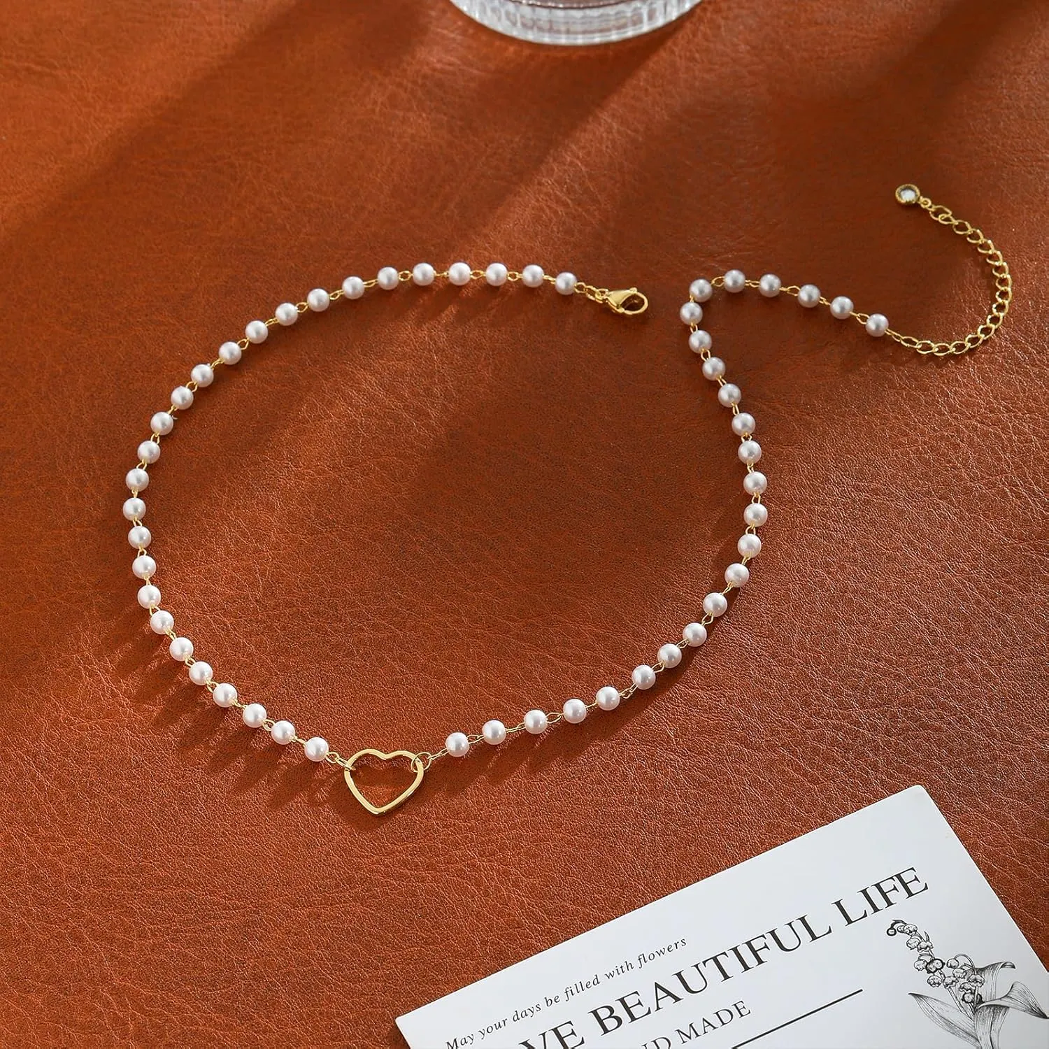 Gold Heart Necklace for Women 14K Gold Plated Dainty Necklaces for Her Delicate Necklace Love Pendant Necklace Cute Necklace Minimalist Choker Pearl Necklace Festival Jewelry Gift for Women