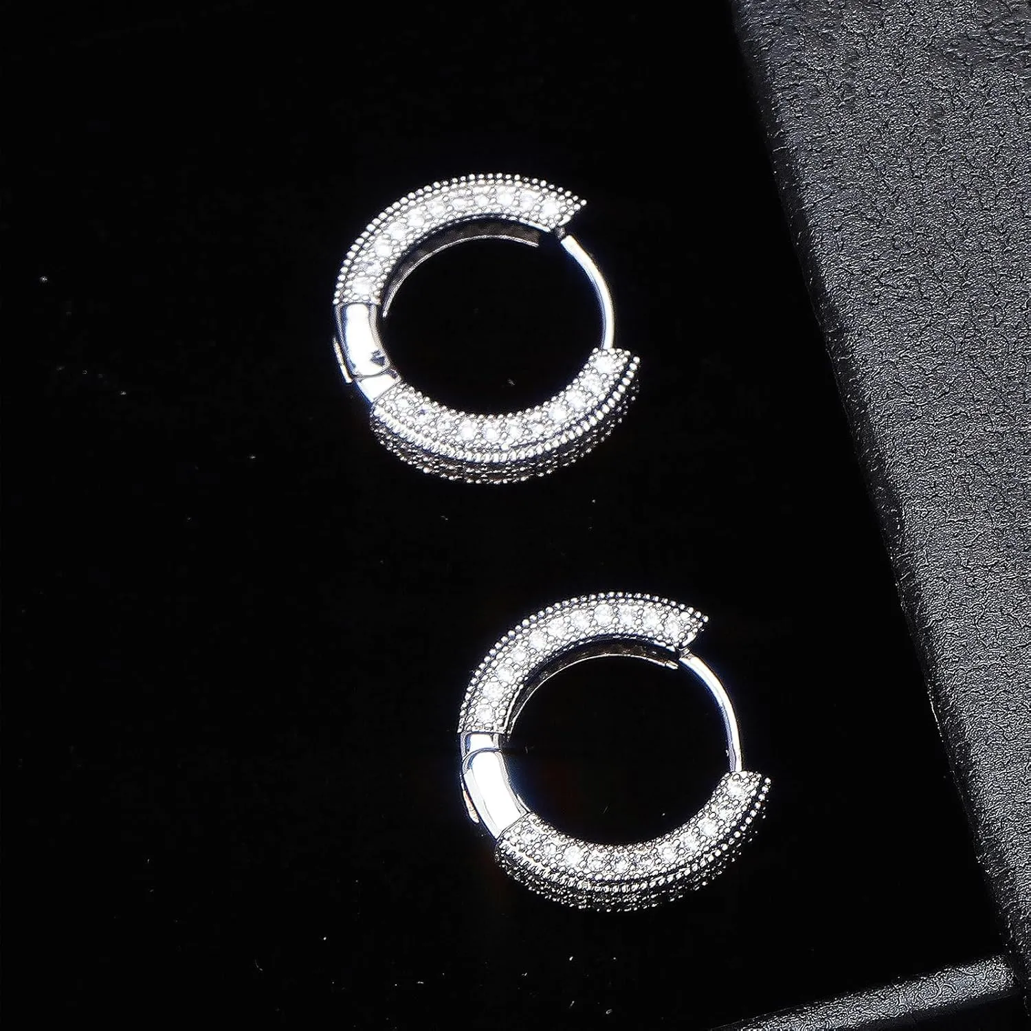 Gold Hoop Earrings for Women 18K Gold Plated Iced Out Silver Huggie Earrings for Men Hypoallergenic CZ Diamond Earrings