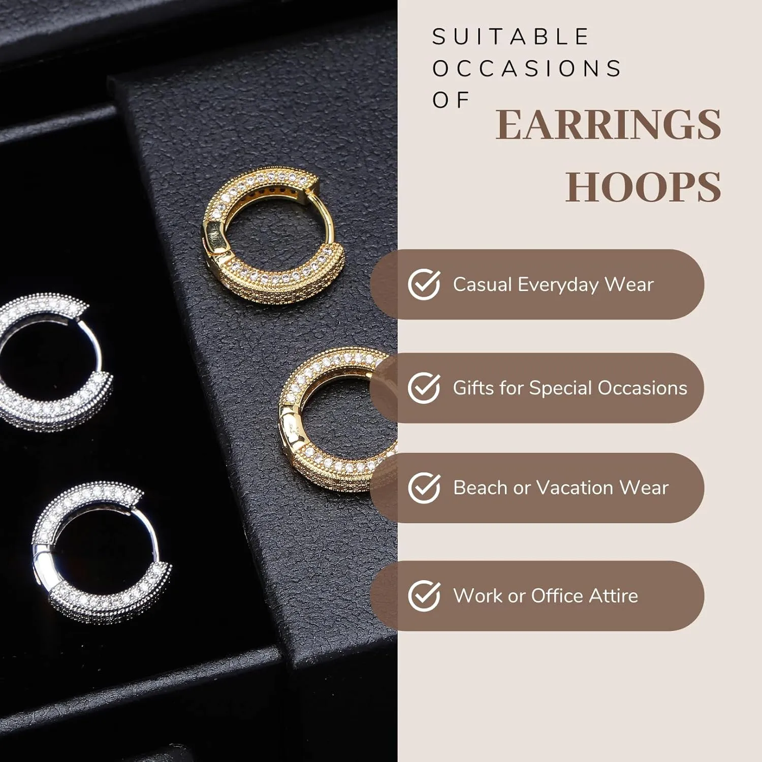 Gold Hoop Earrings for Women 18K Gold Plated Iced Out Silver Huggie Earrings for Men Hypoallergenic CZ Diamond Earrings