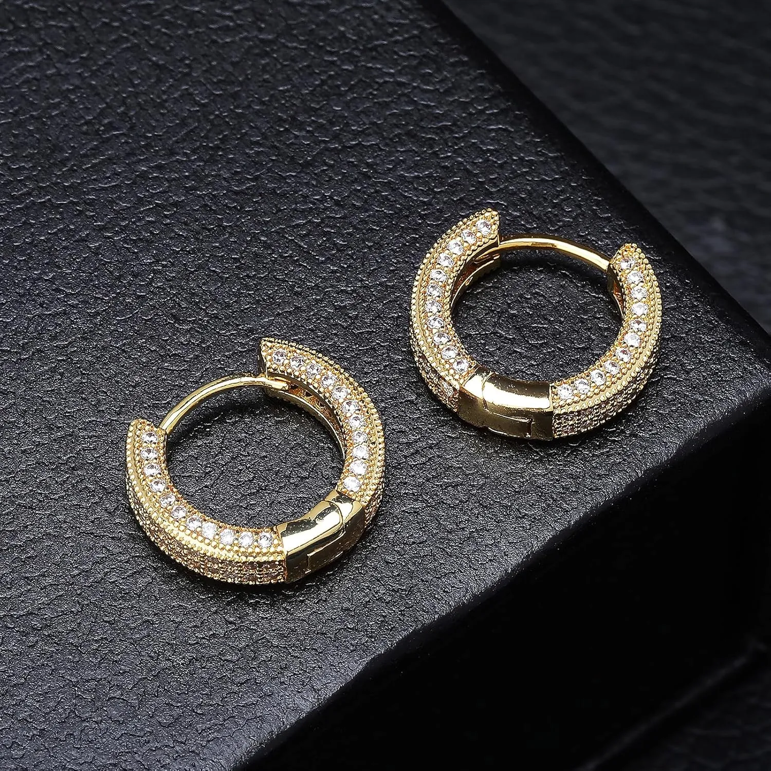 Gold Hoop Earrings for Women 18K Gold Plated Iced Out Silver Huggie Earrings for Men Hypoallergenic CZ Diamond Earrings