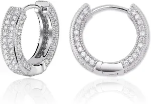 Gold Hoop Earrings for Women 18K Gold Plated Iced Out Silver Huggie Earrings for Men Hypoallergenic CZ Diamond Earrings