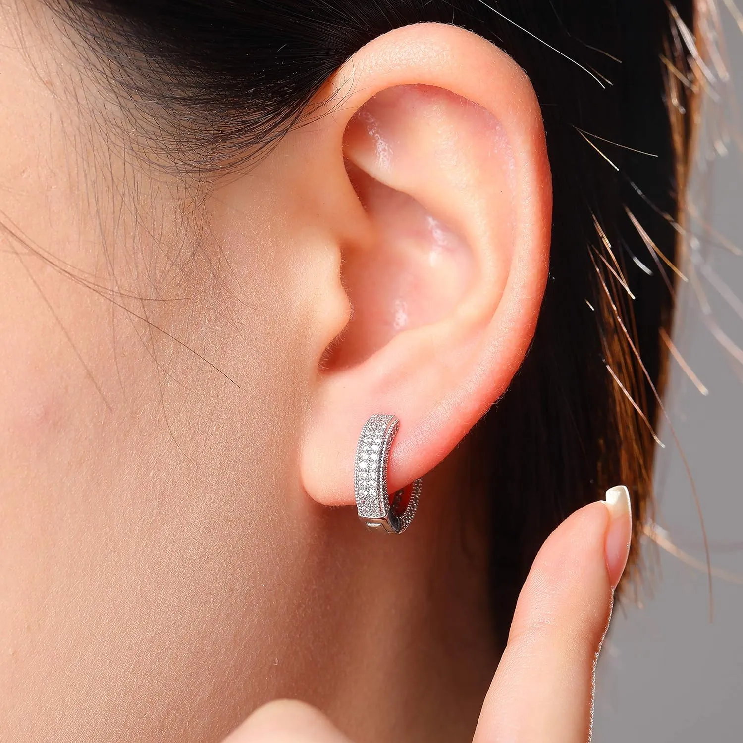Gold Hoop Earrings for Women 18K Gold Plated Iced Out Silver Huggie Earrings for Men Hypoallergenic CZ Diamond Earrings