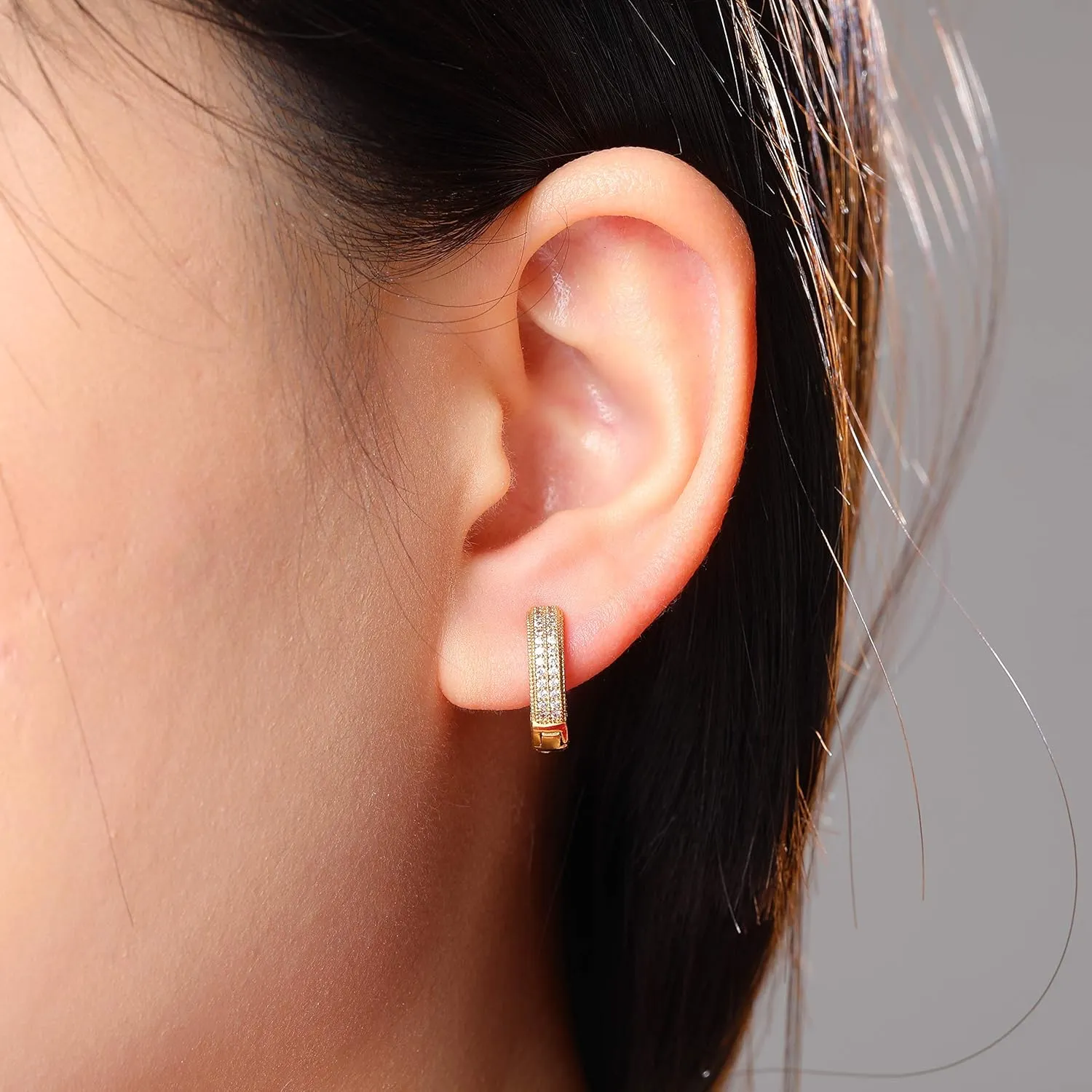 Gold Hoop Earrings for Women 18K Gold Plated Iced Out Silver Huggie Earrings for Men Hypoallergenic CZ Diamond Earrings