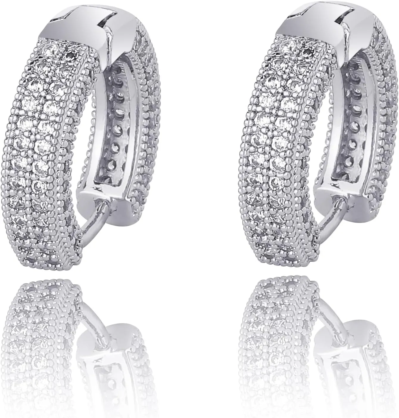 Gold Hoop Earrings for Women 18K Gold Plated Iced Out Silver Huggie Earrings for Men Hypoallergenic CZ Diamond Earrings