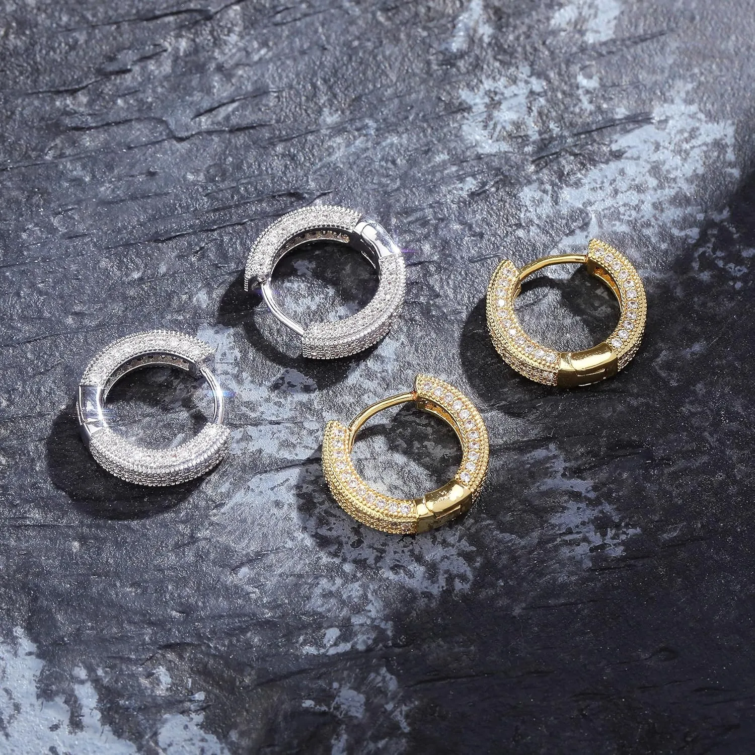 Gold Hoop Earrings for Women 18K Gold Plated Iced Out Silver Huggie Earrings for Men Hypoallergenic CZ Diamond Earrings