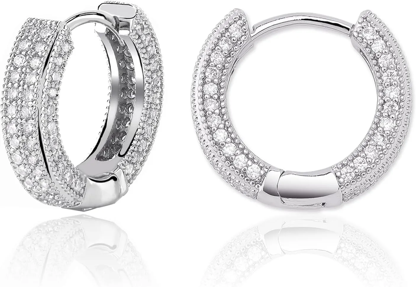 Gold Hoop Earrings for Women 18K Gold Plated Iced Out Silver Huggie Earrings for Men Hypoallergenic CZ Diamond Earrings