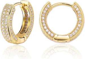 Gold Hoop Earrings for Women 18K Gold Plated Iced Out Silver Huggie Earrings for Men Hypoallergenic CZ Diamond Earrings