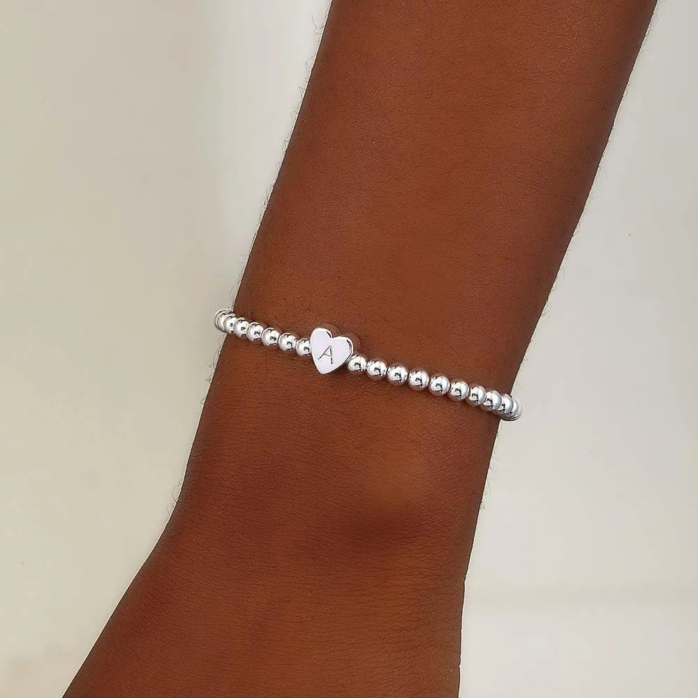 Gold Initial Beaded Bracelets for Women,14K Gold Plated Heart Letter Bracelets Handmade Ball Bead Bracelet Dainty Personalized Name Letter Bracelet for Women Trendy Gold Jewelry Gifts
