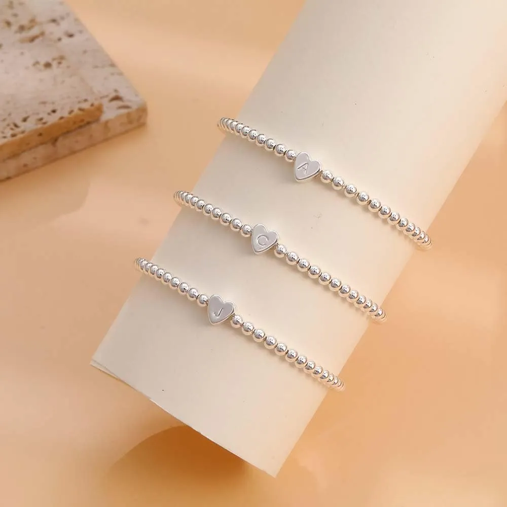 Gold Initial Beaded Bracelets for Women,14K Gold Plated Heart Letter Bracelets Handmade Ball Bead Bracelet Dainty Personalized Name Letter Bracelet for Women Trendy Gold Jewelry Gifts